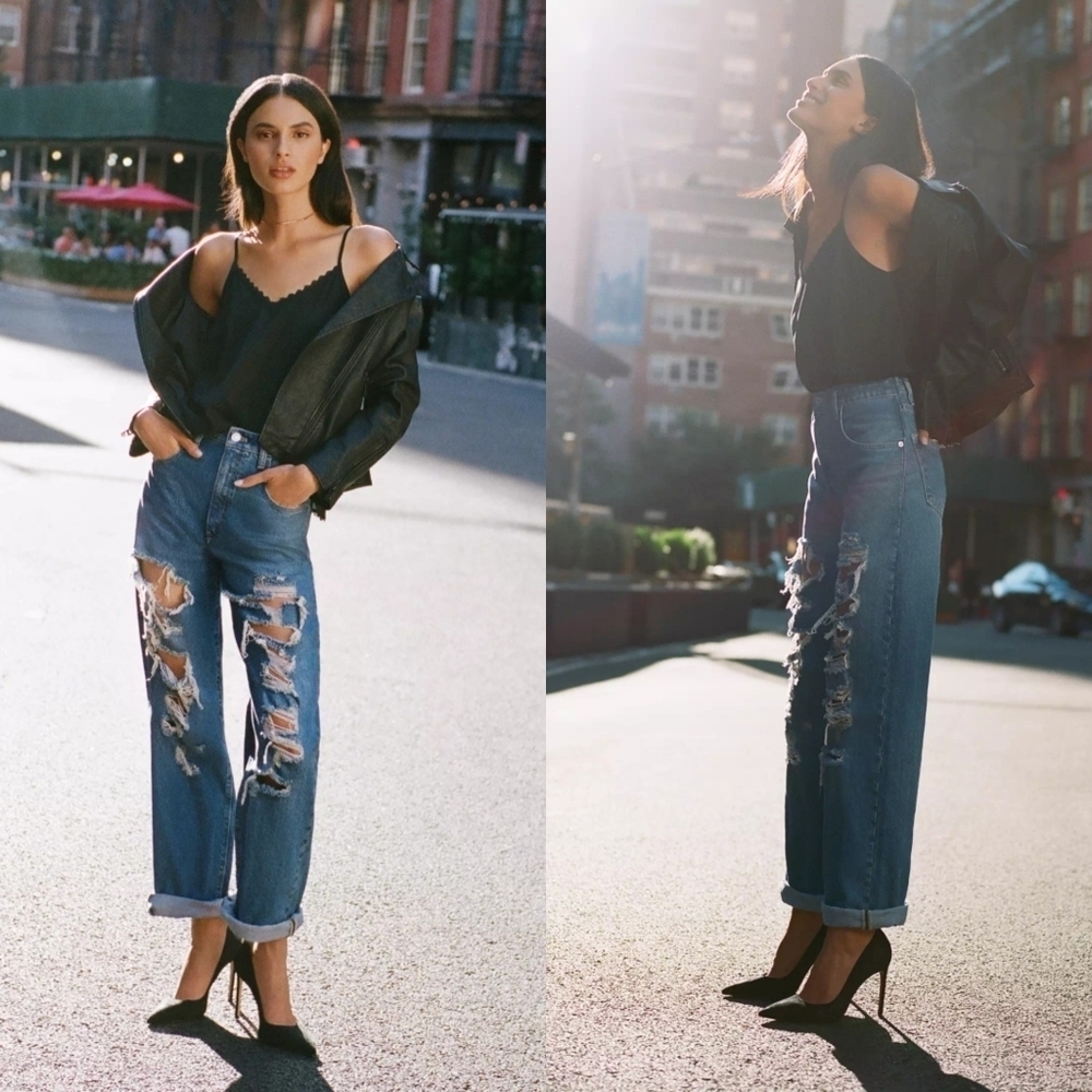 Pilcro Anthropologie The Joey High Rise Distressed Straight Jeans, Size 29